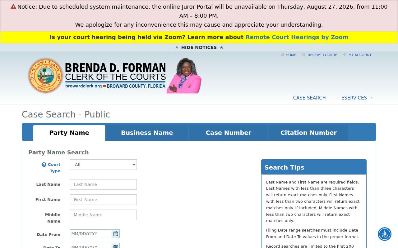 Broward Clerk court search for Lauderhill-related cases