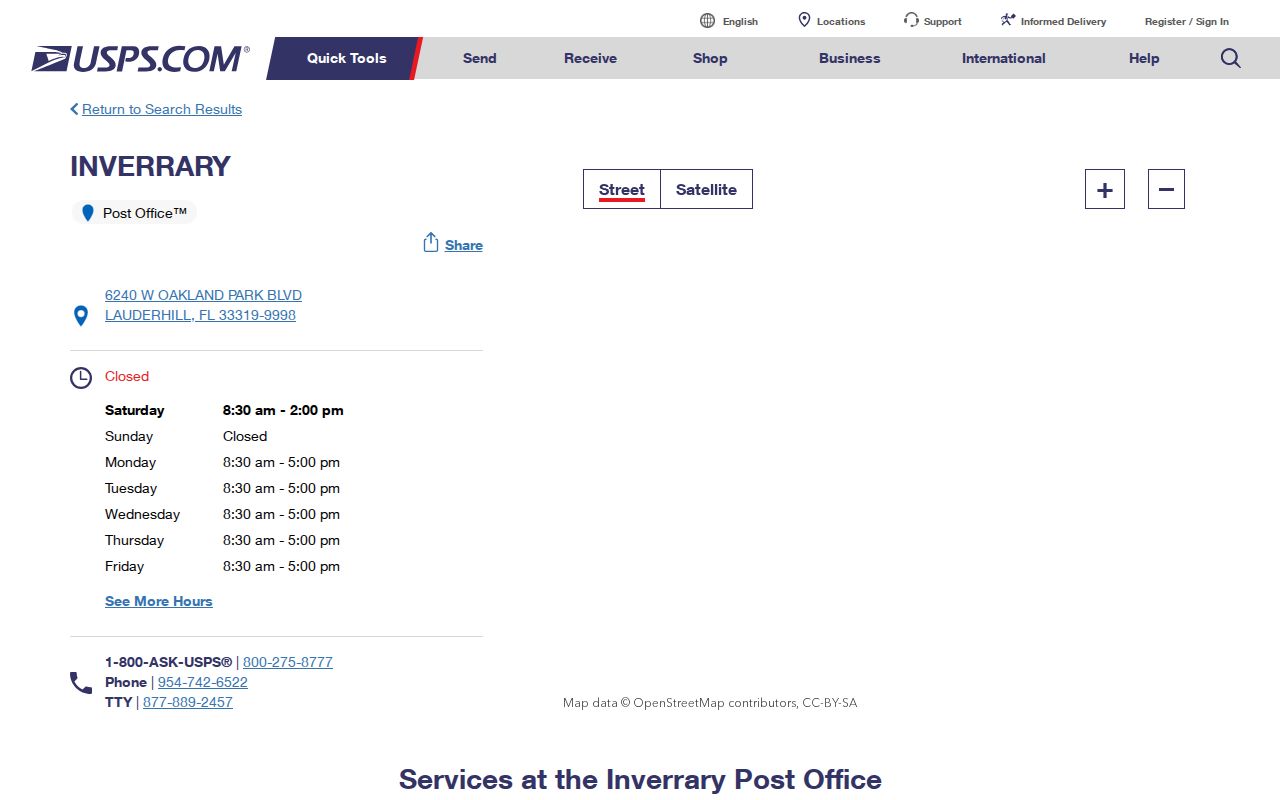 USPS Inverrary Post Office details serving ZIP code 33319